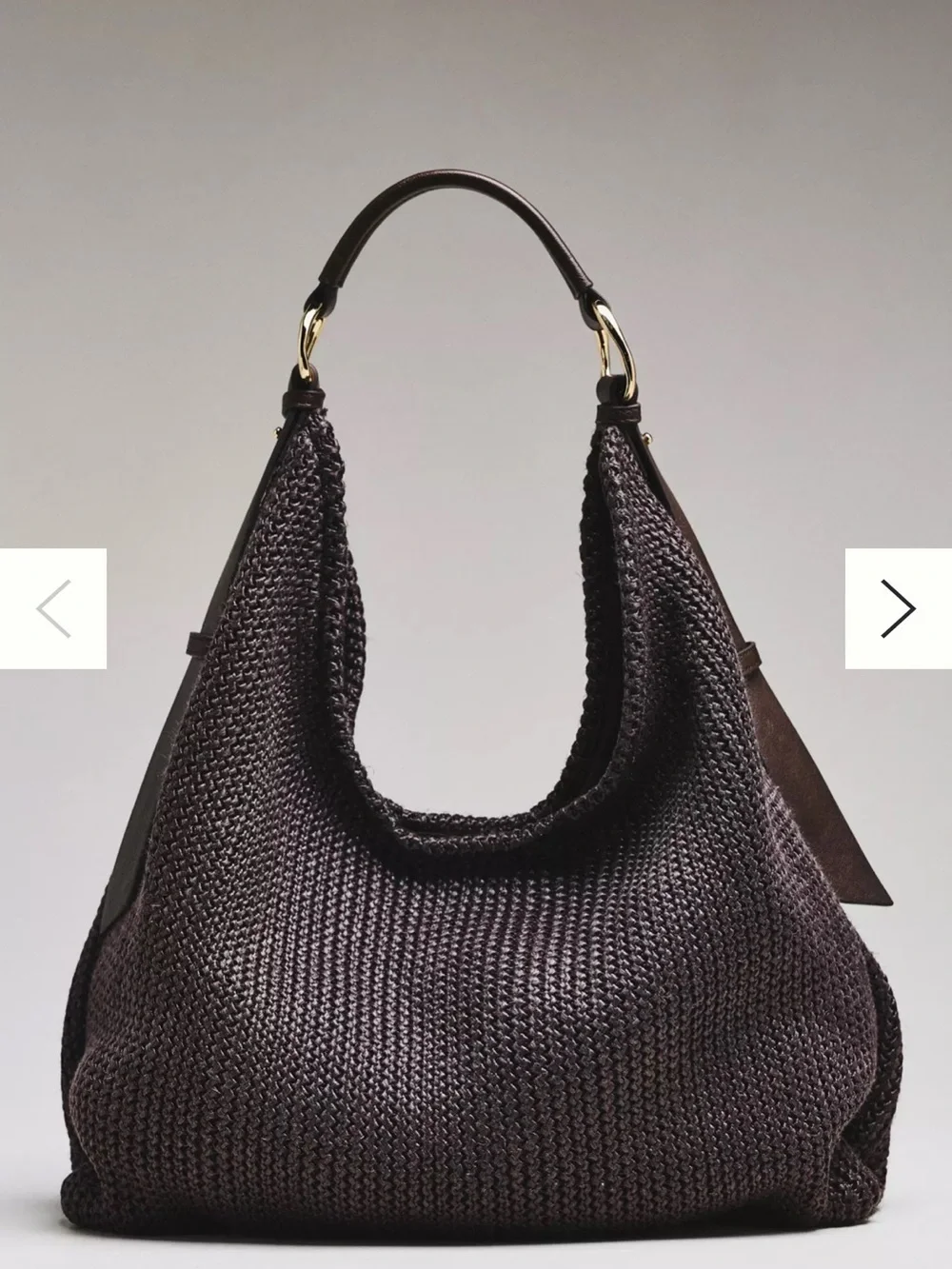 Dolce Vita raffia Woven Hobo Bag in Dark Brown with Gold Hardware